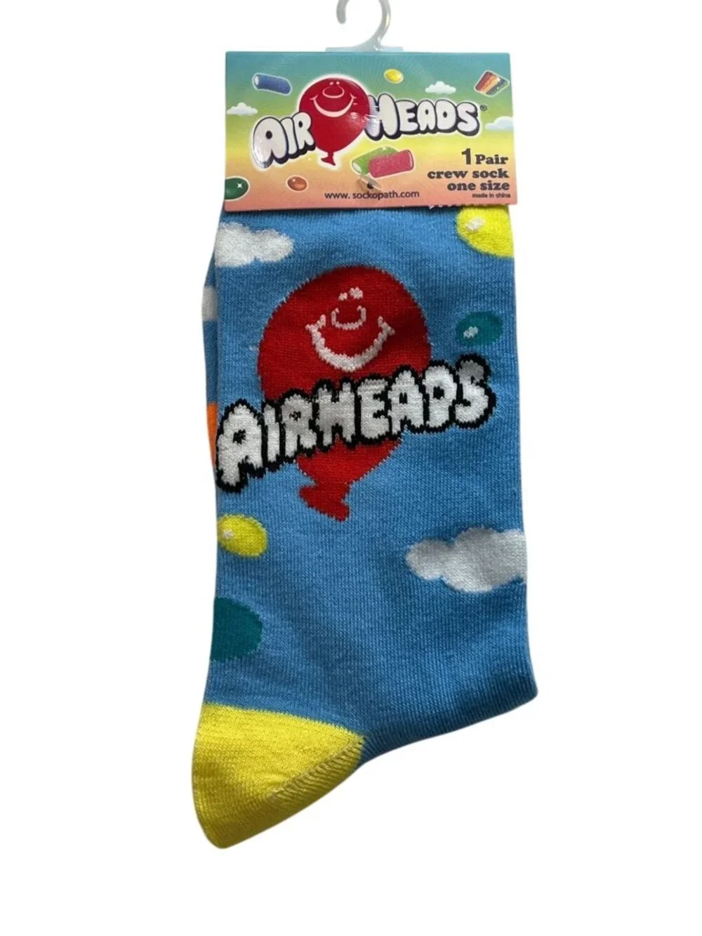 Airheads Candy Crew Socks Blue Yellow Novelty Unisex One Size NWT